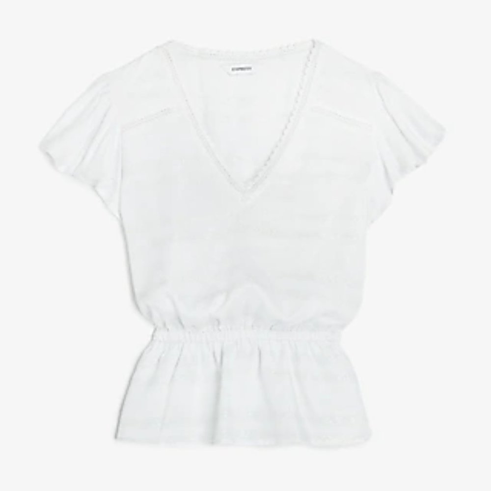 NEW Express Lace Trim V-Neck Peplum Top